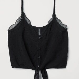 H&M Black Lace Crop Tie Button Tank Top